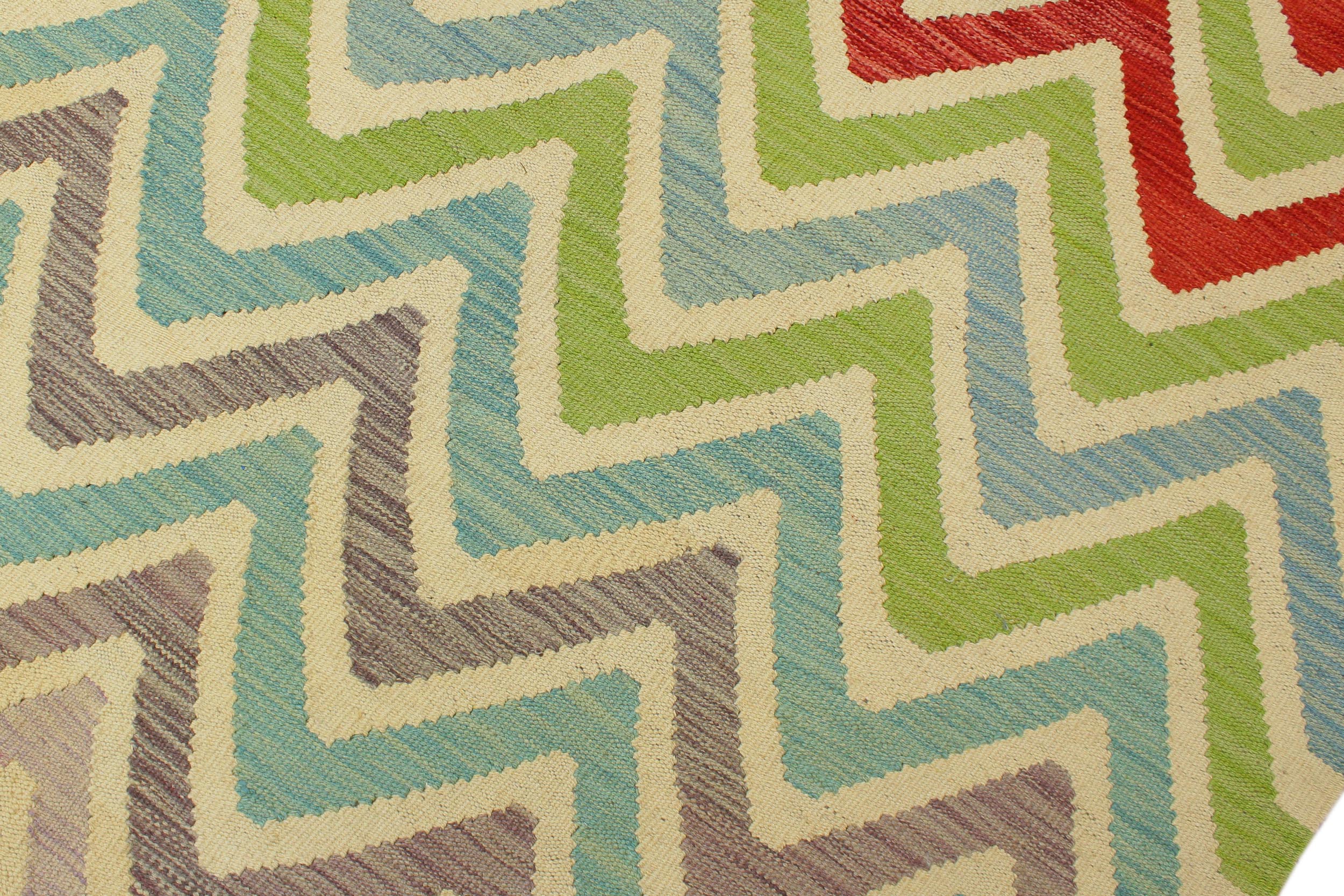 handmade Modern Kilim Red Blue Hand-Woven RECTANGLE 100% WOOL area rug 8x10