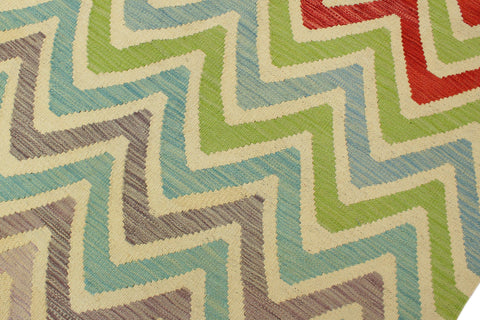 handmade Modern Kilim Red Blue Hand-Woven RECTANGLE 100% WOOL area rug 8x10