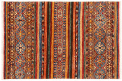 handmade Geometric Kurjean Red Blue Hand Knotted RECTANGLE 100% WOOL area rug 3x4