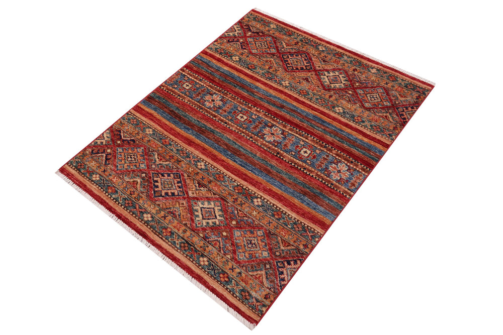 handmade Geometric Kurjean Red Blue Hand Knotted RECTANGLE 100% WOOL area rug 3x4