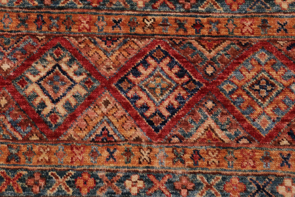 handmade Geometric Kurjean Red Blue Hand Knotted RECTANGLE 100% WOOL area rug 3x4