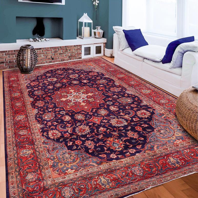 handmade Traditional Kashan Blue Rust Hand Knotted RECTANGLE 100% Wool Pile area rug 6x12