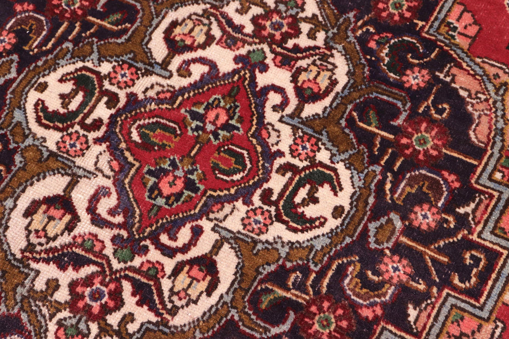 handmade Vintage Tabriz Red Blue Hand Knotted RECTANGLE 100% WOOL area rug 7' x 11'