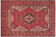 handmade Vintage Tabriz Red Blue Hand Knotted RECTANGLE 100% WOOL area rug 7' x 11'