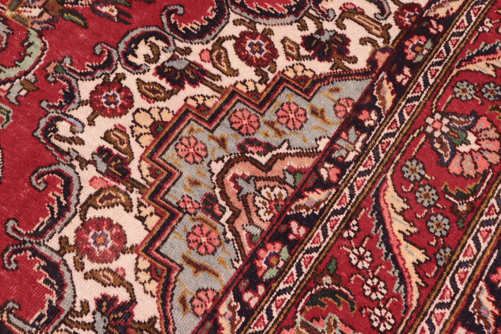 handmade Vintage Tabriz Red Blue Hand Knotted RECTANGLE 100% WOOL area rug 7' x 11'
