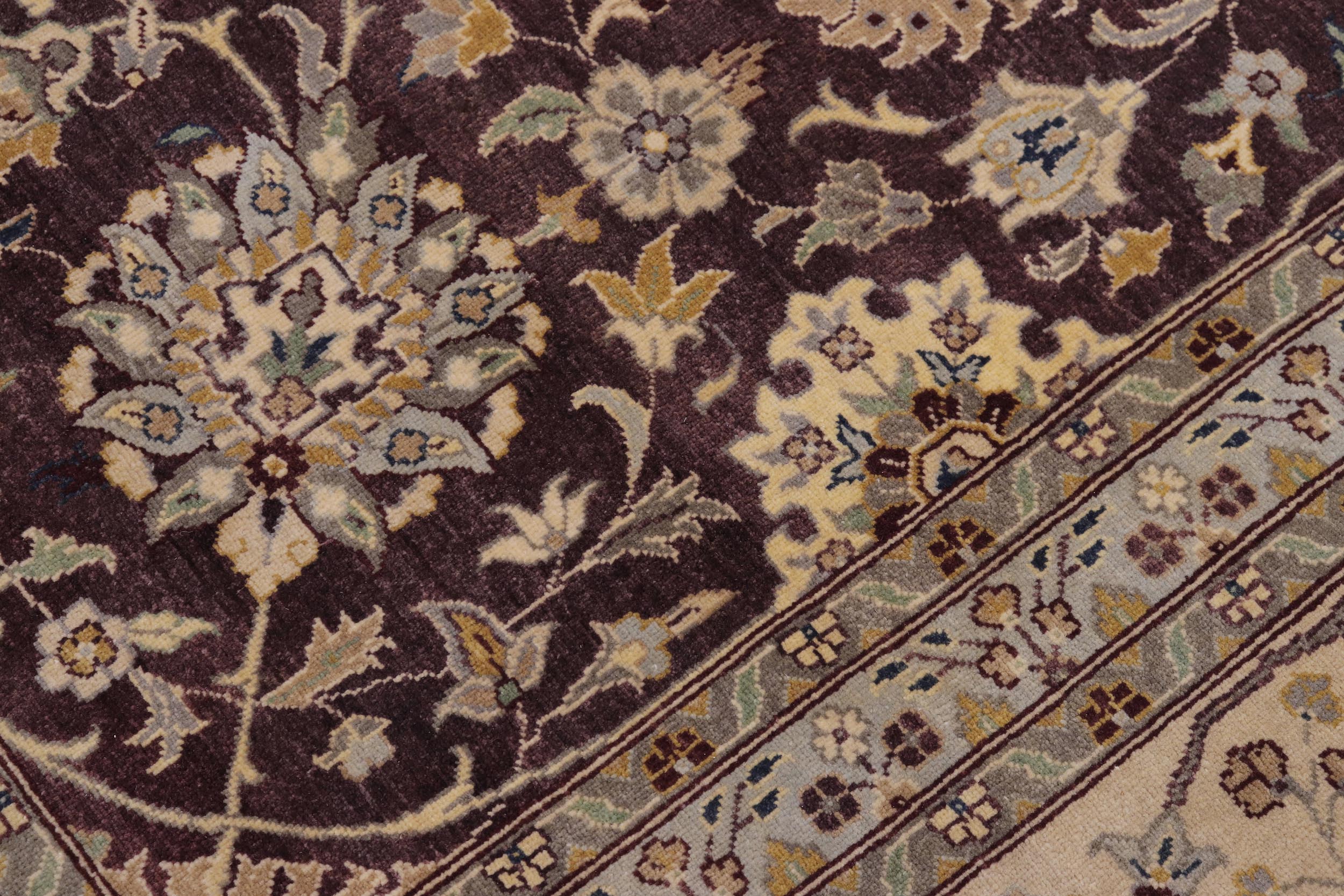 handmade Transitional Design Aubergine Lt. Tan Hand Knotted RECTANGLE 100% WOOL area rug 10' x 14'