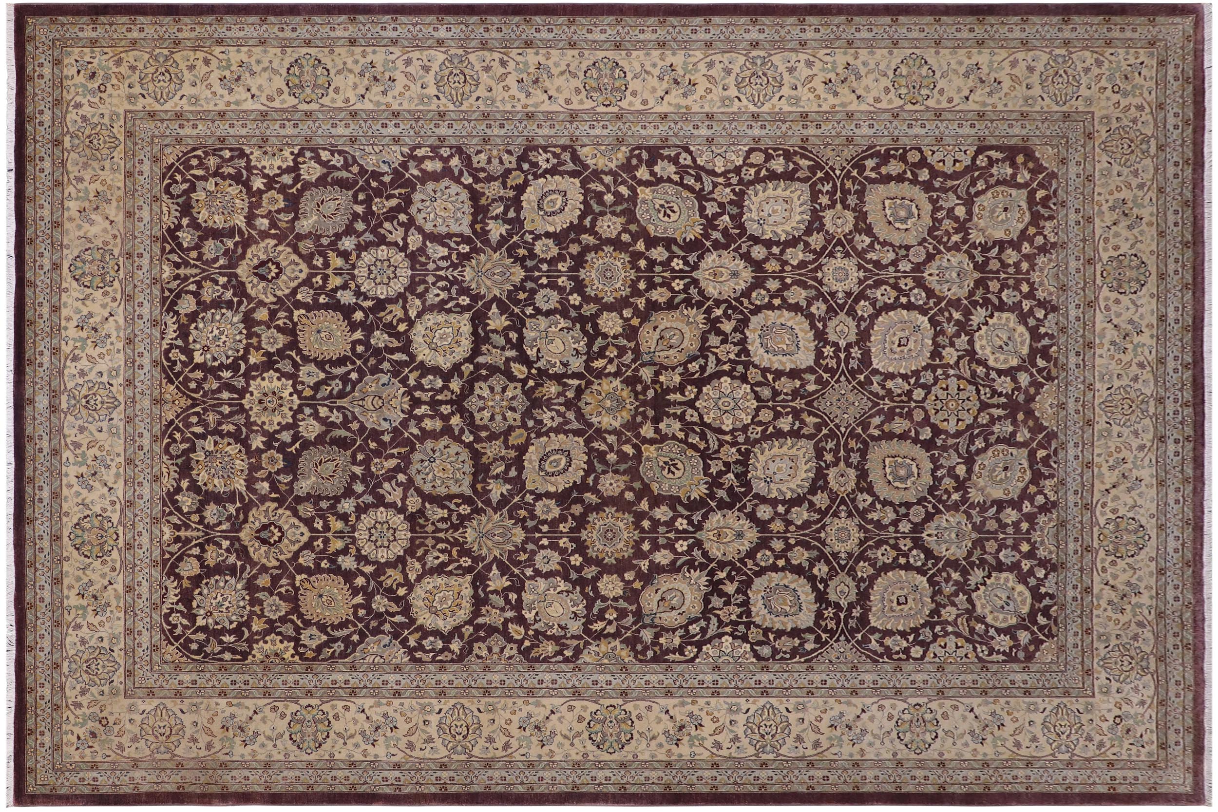 handmade Transitional Design Aubergine Lt. Tan Hand Knotted RECTANGLE 100% WOOL area rug 10' x 14'
