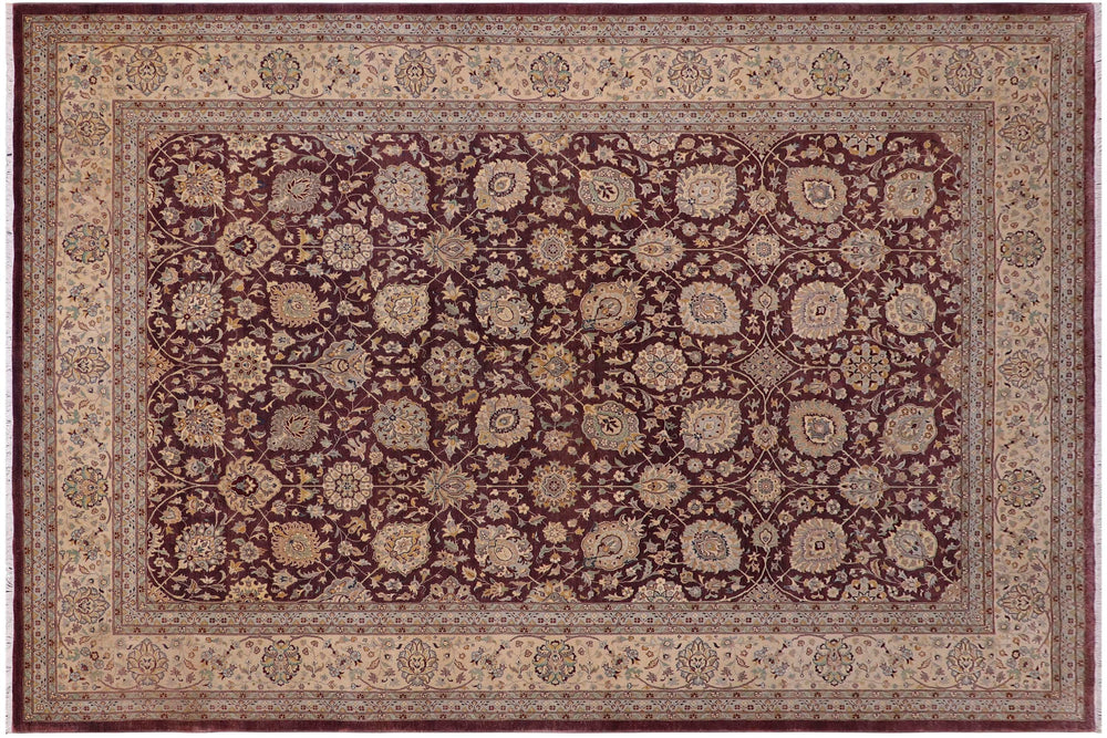 handmade Transitional Design Aubergine Lt. Tan Hand Knotted RECTANGLE 100% WOOL area rug 10' x 14'