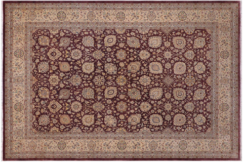 handmade Transitional Design Aubergine Lt. Tan Hand Knotted RECTANGLE 100% WOOL area rug 10' x 14'