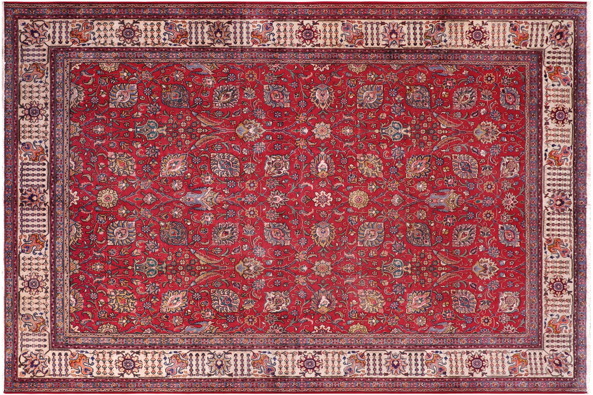 handmade Transitional Tabriz Red Beige Hand Knotted RECTANGLE 100% WOOL area rug 10' x 13'