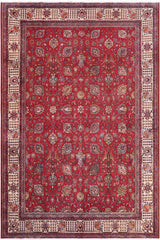 Traditional handmade Persian vintage distressed Red Beige Hand Knotted RECTANGLE 100% WOOL area rug 10 x 13