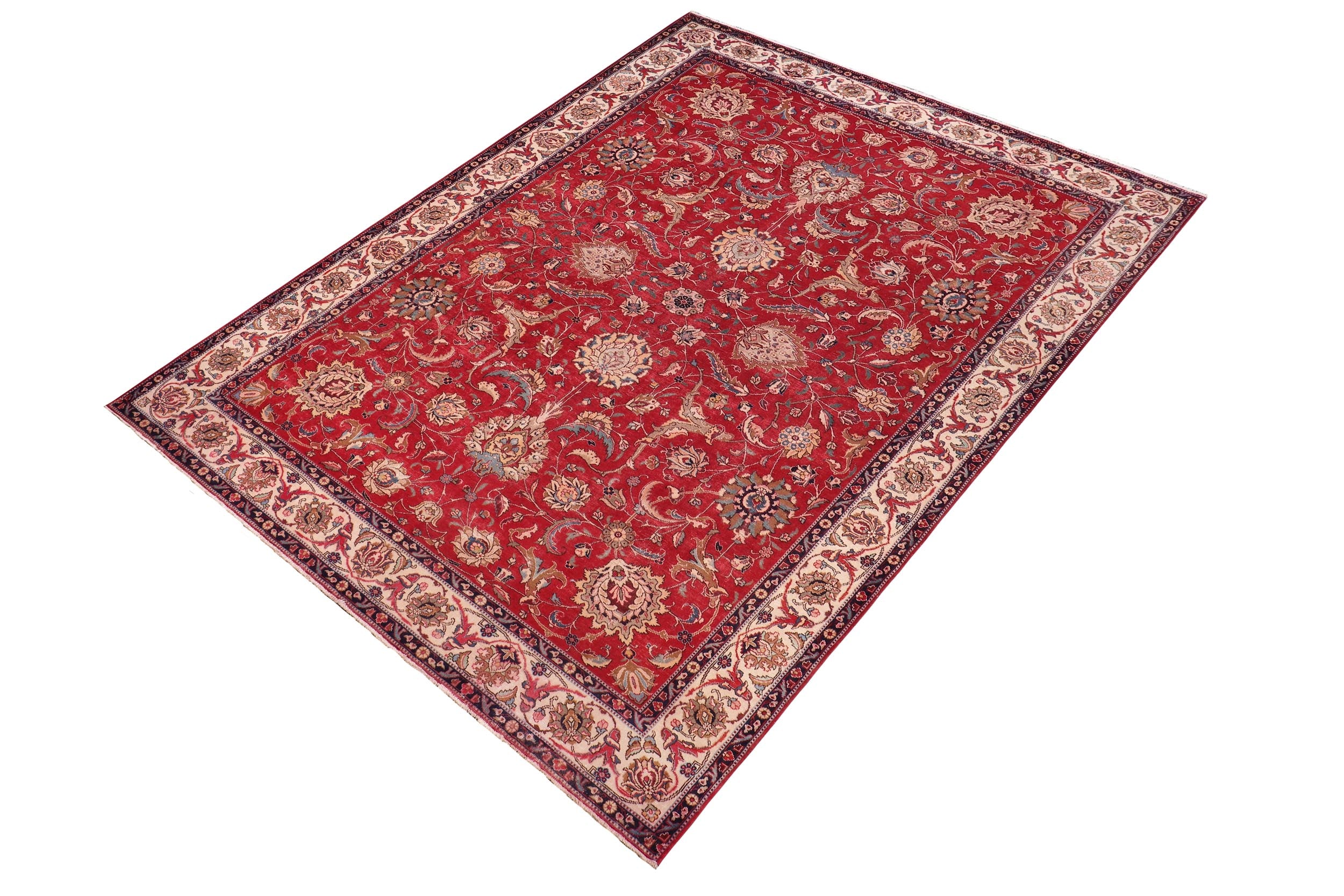 handmade Vintage Tabriz Red Beige Hand Knotted RECTANGLE 100% WOOL area rug 10' x 13'