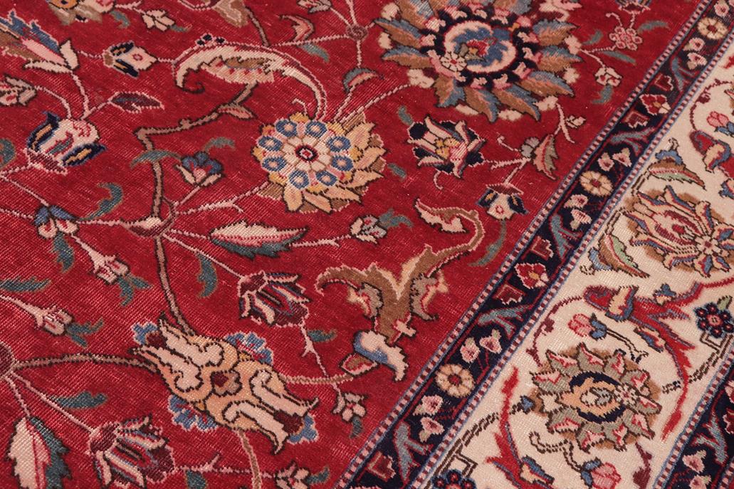 Traditional handmade Persian vintage distressed Red Beige Hand Knotted RECTANGLE 100% WOOL area rug 10 x 13