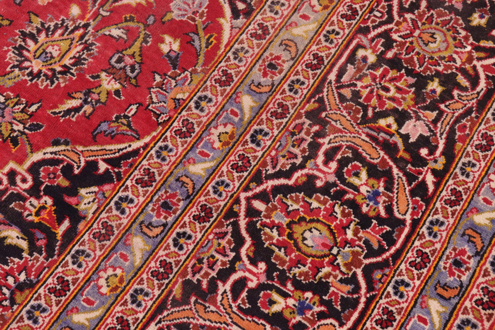 handmade Traditional Kashan Red Black Hand Knotted RECTANGLE 100% WOOL area rug 9 x 13