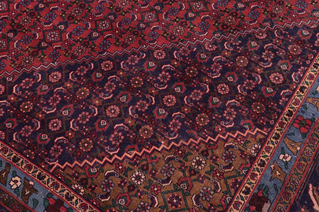 Traditional handmade Persian vintage distressed Red Blue Hand Knotted RECTANGLE 100% WOOL area rug 10 x 13
