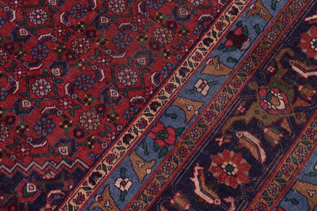 Traditional handmade Persian vintage distressed Red Blue Hand Knotted RECTANGLE 100% WOOL area rug 10 x 13