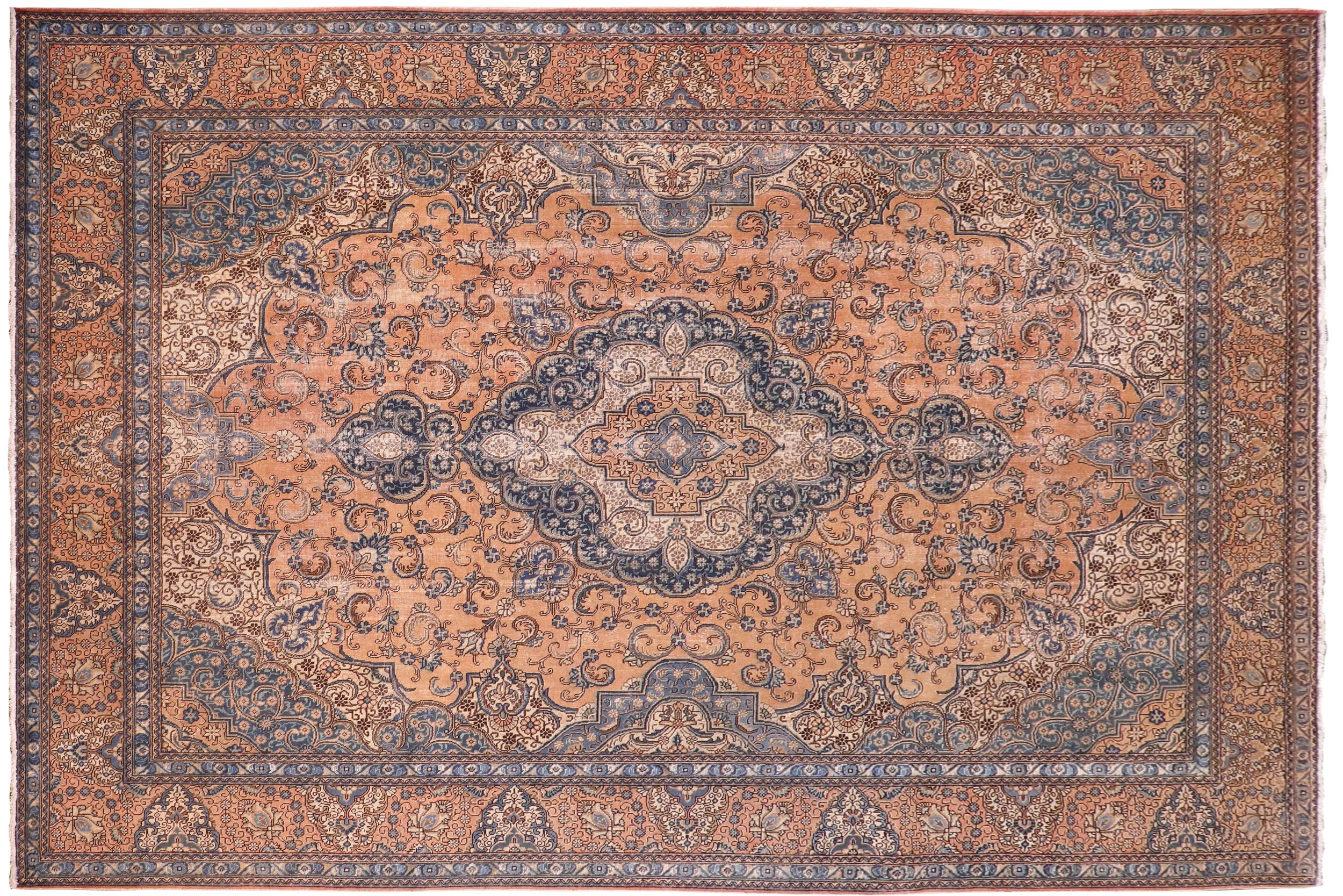handmade Vintage Tabriz Tan Blue Hand Knotted RECTANGLE 100% WOOL area rug 10' x 13'