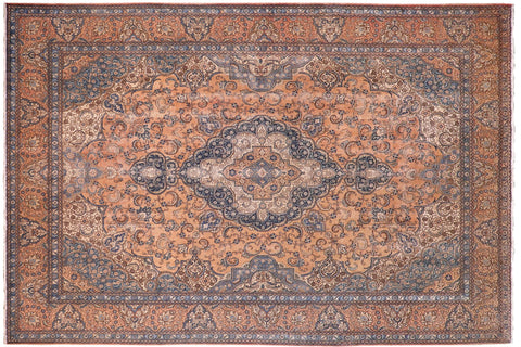 handmade Vintage Tabriz Tan Blue Hand Knotted RECTANGLE 100% WOOL area rug 10' x 13'
