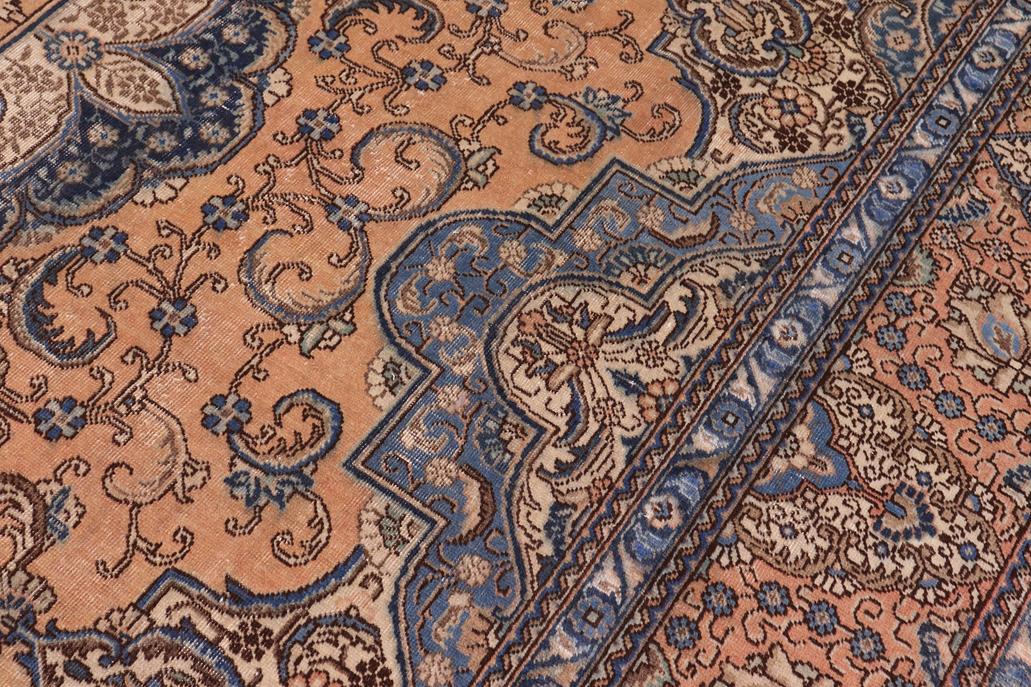 Traditional handmade Persian vintage distressed Tan Blue Hand Knotted RECTANGLE 100% WOOL area rug 10 x 13