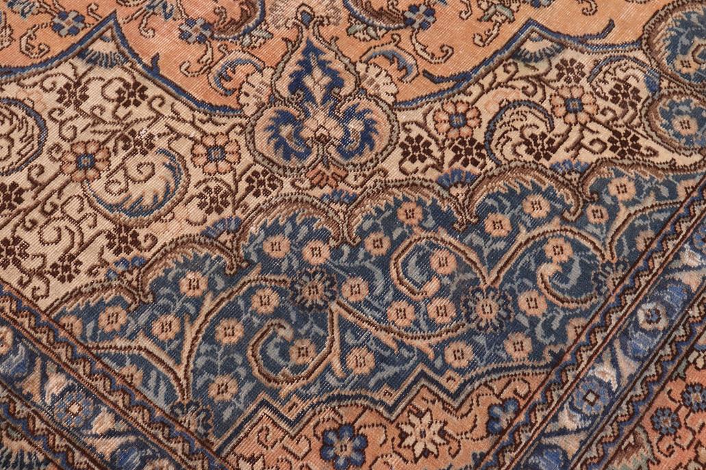 Traditional handmade Persian vintage distressed Tan Blue Hand Knotted RECTANGLE 100% WOOL area rug 10 x 13