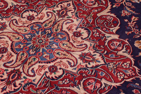 handmade Vintage Kashan Blue Red Hand Knotted RECTANGLE 100% WOOL area rug 10' x 13'