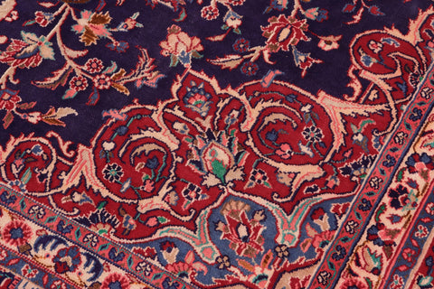 handmade Vintage Kashan Blue Red Hand Knotted RECTANGLE 100% WOOL area rug 10' x 13'