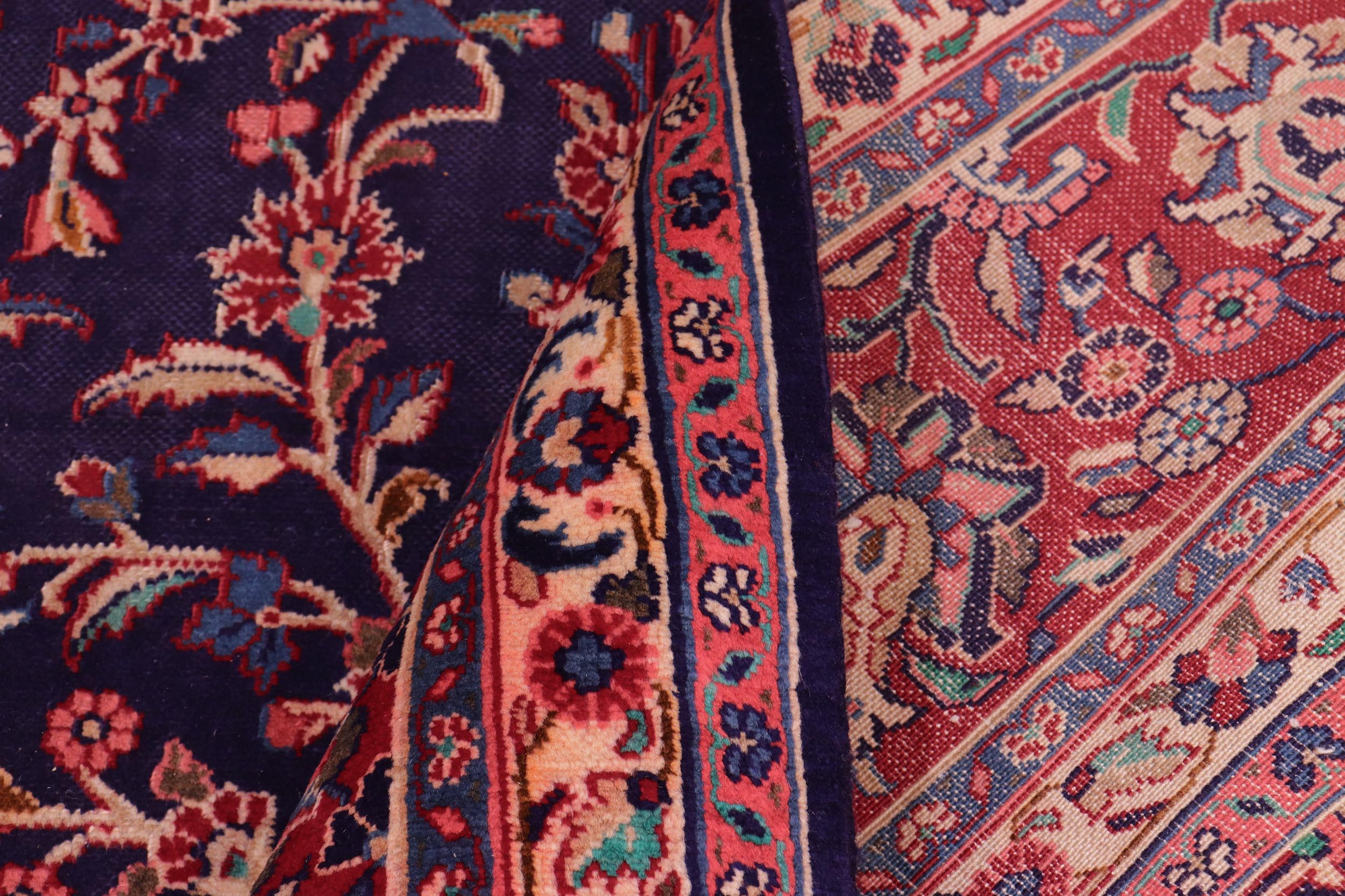 handmade Vintage Kashan Blue Red Hand Knotted RECTANGLE 100% WOOL area rug 10' x 13'