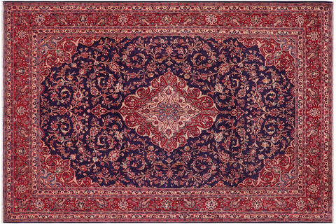 handmade Vintage Kashan Blue Red Hand Knotted RECTANGLE 100% WOOL area rug 10' x 13'