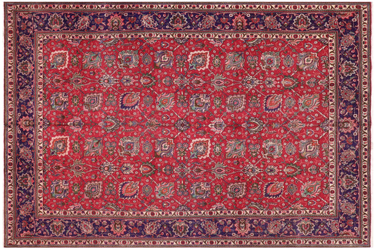 handmade Transitional Tabriz Red Blue Hand Knotted RECTANGLE 100% WOOL area rug 10' x 15'