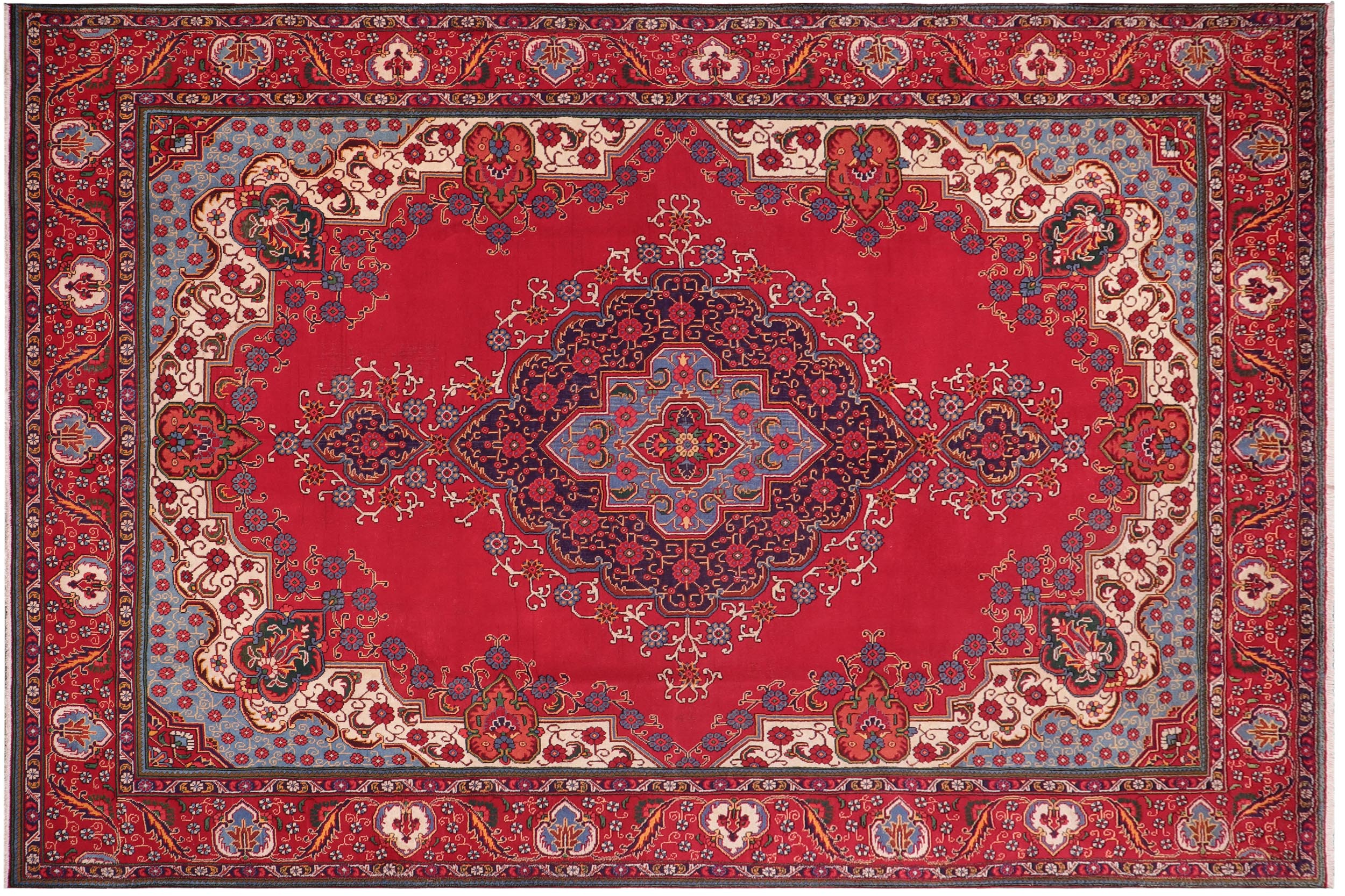 handmade Vintage Tabriz Red Blue Hand Knotted RECTANGLE 100% WOOL area rug 10' x 13'