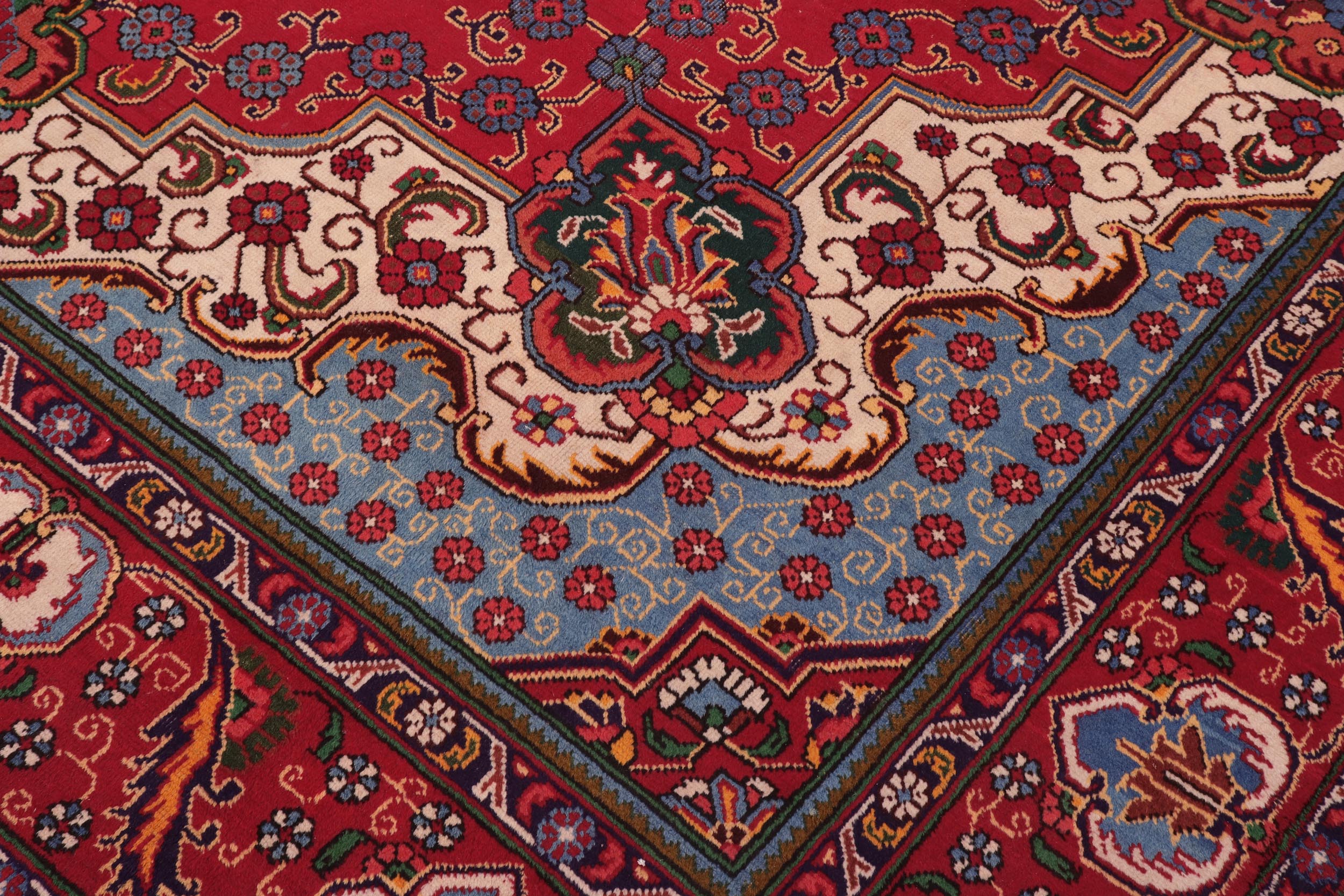 handmade Vintage Tabriz Red Blue Hand Knotted RECTANGLE 100% WOOL area rug 10' x 13'