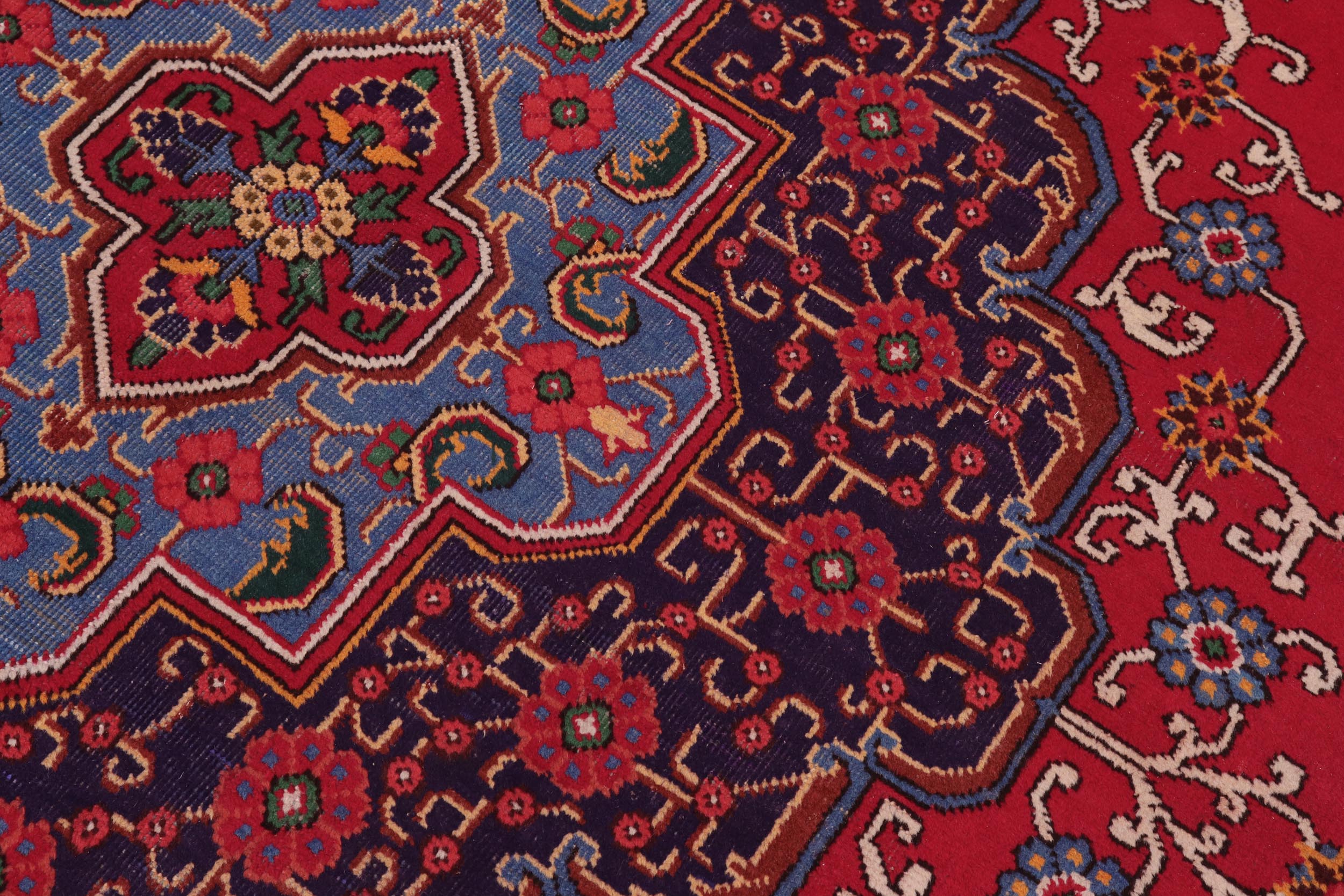 handmade Vintage Tabriz Red Blue Hand Knotted RECTANGLE 100% WOOL area rug 10' x 13'