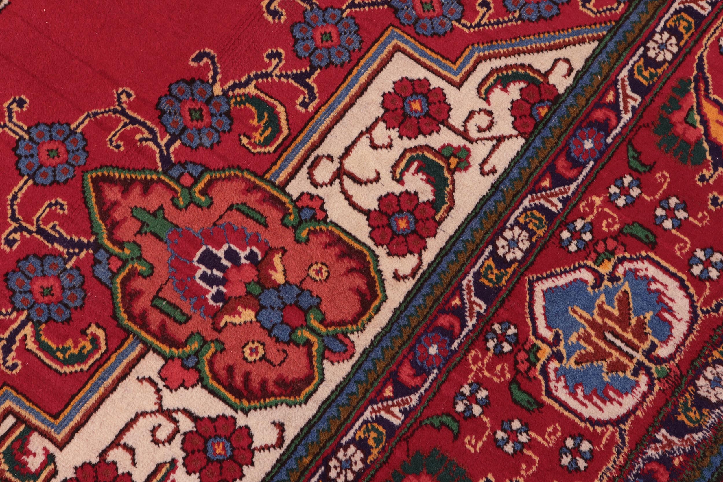 handmade Vintage Tabriz Red Blue Hand Knotted RECTANGLE 100% WOOL area rug 10' x 13'