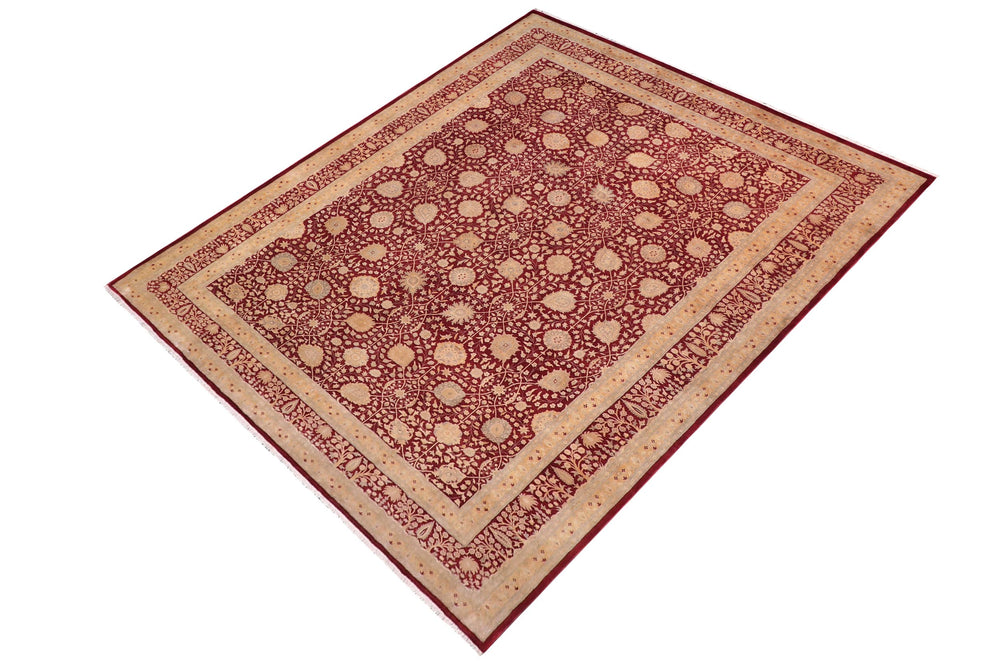 handmade Transitional Design Drk. Red Drk. Red Hand Knotted RECTANGLE 100% WOOL area rug 10' x 14'