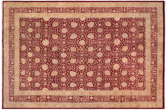 handmade Transitional Design Drk. Red Drk. Red Hand Knotted RECTANGLE 100% WOOL area rug 10' x 14'