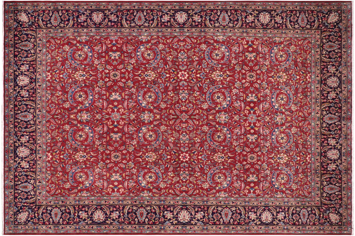 10x13 hand knotted Persian Tabriz wool rug in red and blue - Persian Tabriz Dunn