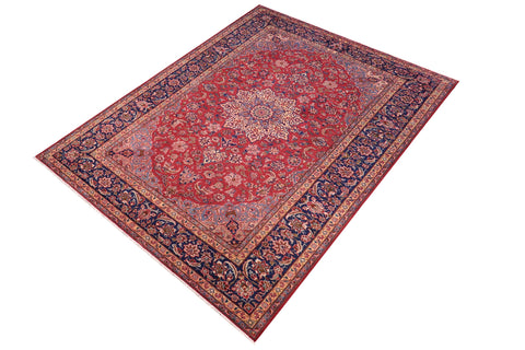 handmade Vintage Kashan Red Blue Hand Knotted RECTANGLE 100% WOOL area rug 10' x 13'