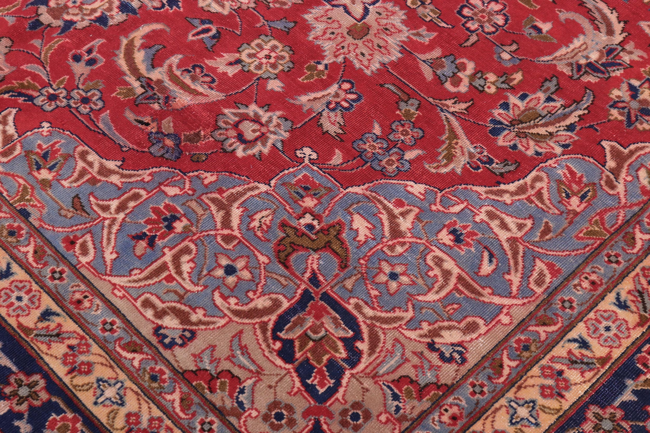 handmade Vintage Kashan Red Blue Hand Knotted RECTANGLE 100% WOOL area rug 10' x 13'