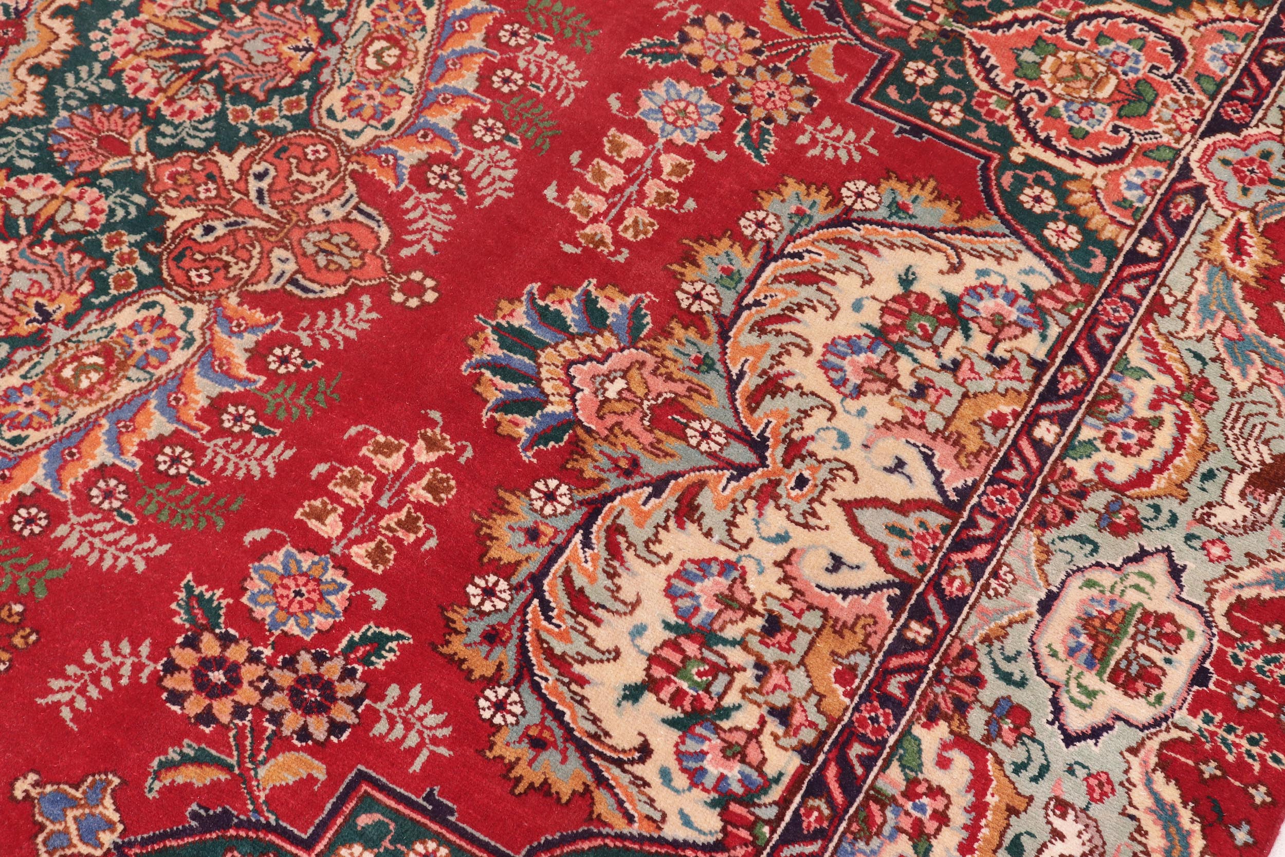 handmade Vintage Tabriz Red Green Hand Knotted RECTANGLE 100% WOOL area rug 10' x 13'