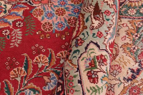 handmade Vintage Tabriz Red Green Hand Knotted RECTANGLE 100% WOOL area rug 10' x 13'