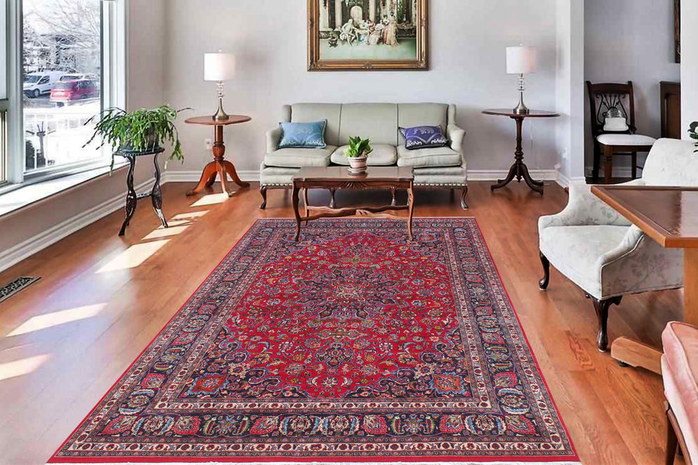 handmade Traditional Kashan Red Blue Hand Knotted RECTANGLE 100% WOOL area rug 10 x 13