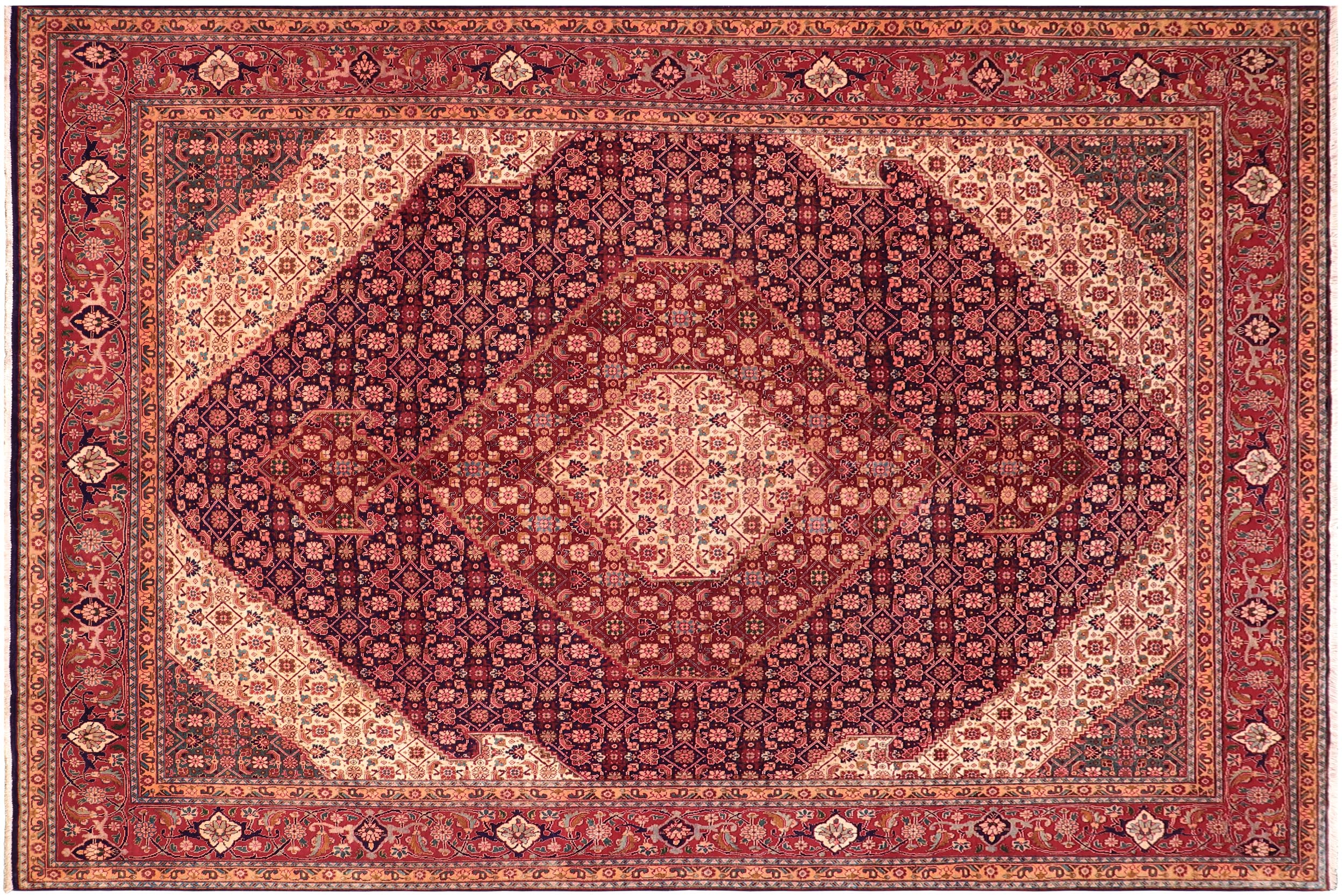 handmade Traditional Tabriz Mahi Blue Red Hand Knotted RECTANGLE 100% WOOL area rug 10 x 13