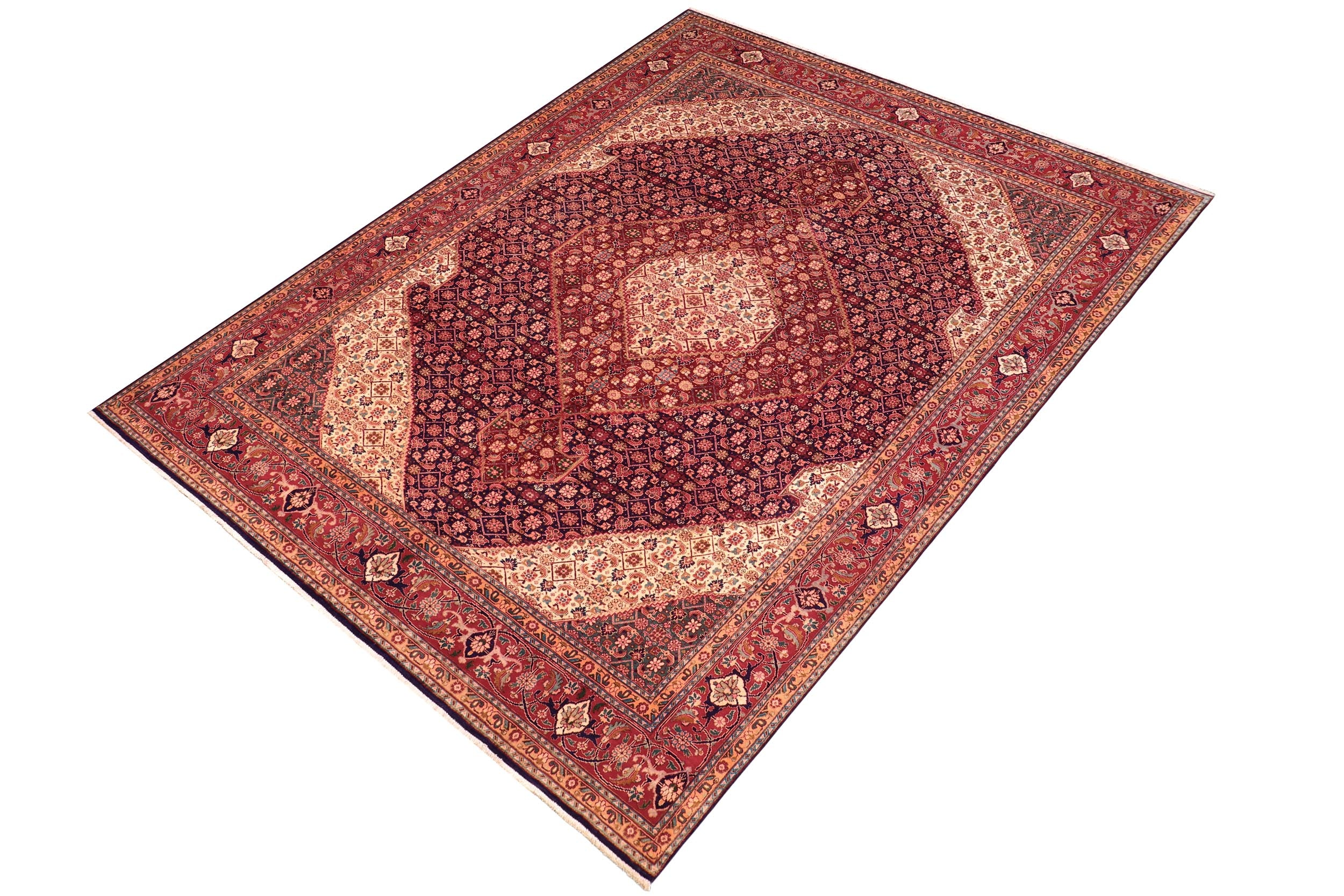 handmade Traditional Tabriz Mahi Blue Red Hand Knotted RECTANGLE 100% WOOL area rug 10 x 13
