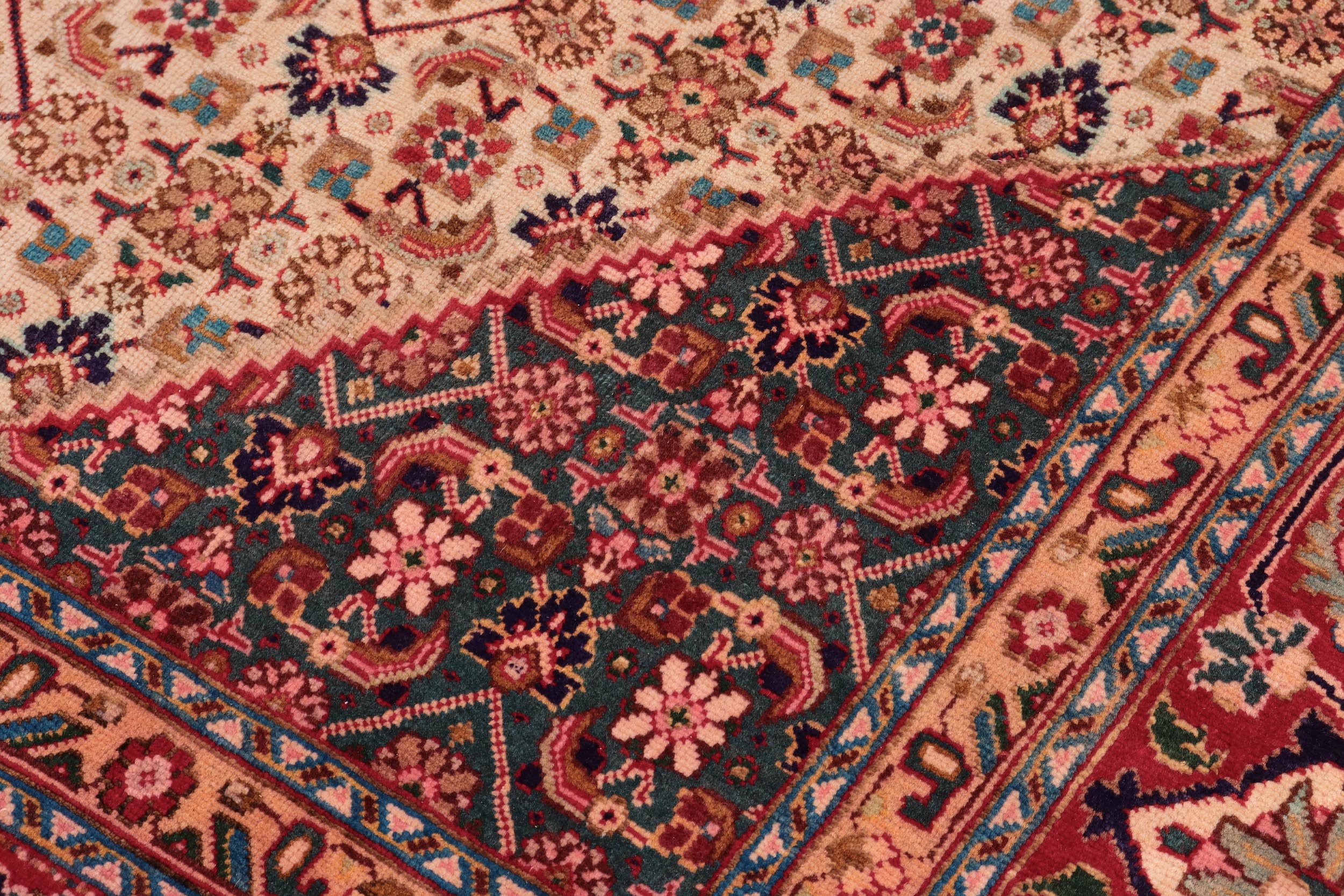 handmade Traditional Tabriz Mahi Blue Red Hand Knotted RECTANGLE 100% WOOL area rug 10 x 13