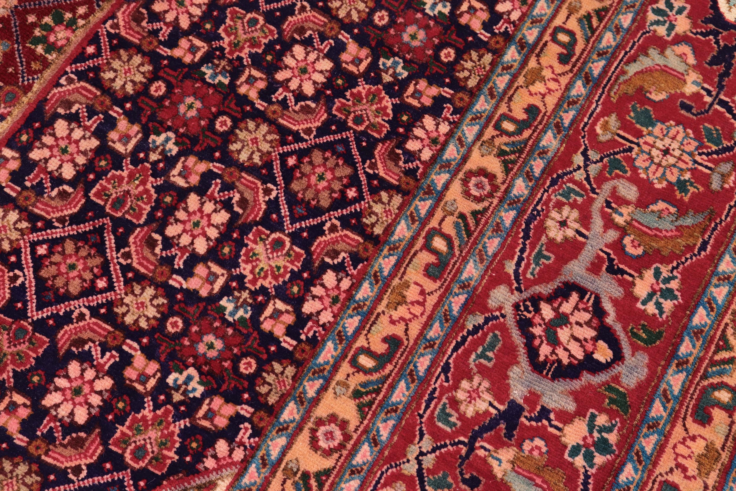 handmade Traditional Tabriz Mahi Blue Red Hand Knotted RECTANGLE 100% WOOL area rug 10 x 13