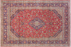 handmade Traditional Kashan Red Blue Hand Knotted RECTANGLE 100% WOOL area rug 10 x 15