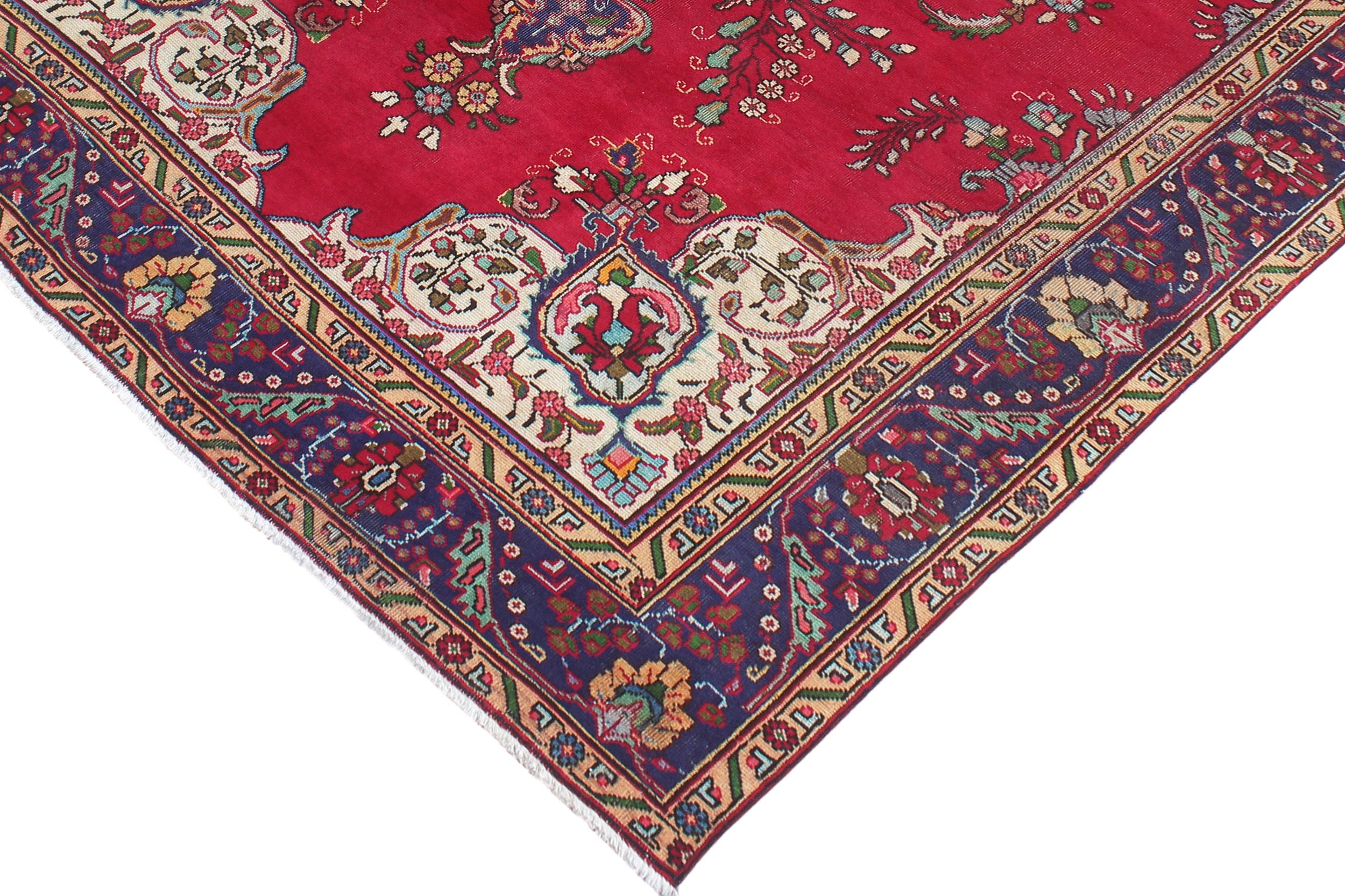 handmade Vintage Tabriz Red Blue Hand Knotted RECTANGLE 100% WOOL area rug 7' x 9'