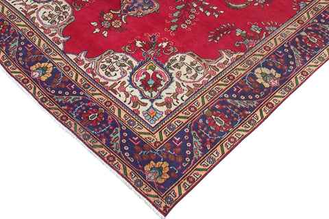 handmade Vintage Tabriz Red Blue Hand Knotted RECTANGLE 100% WOOL area rug 7' x 9'