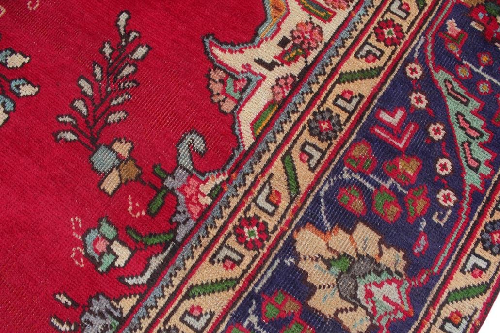 Traditional handmade Persian vintage distressed Red Blue Hand Knotted RECTANGLE 100% WOOL area rug 7 x 9