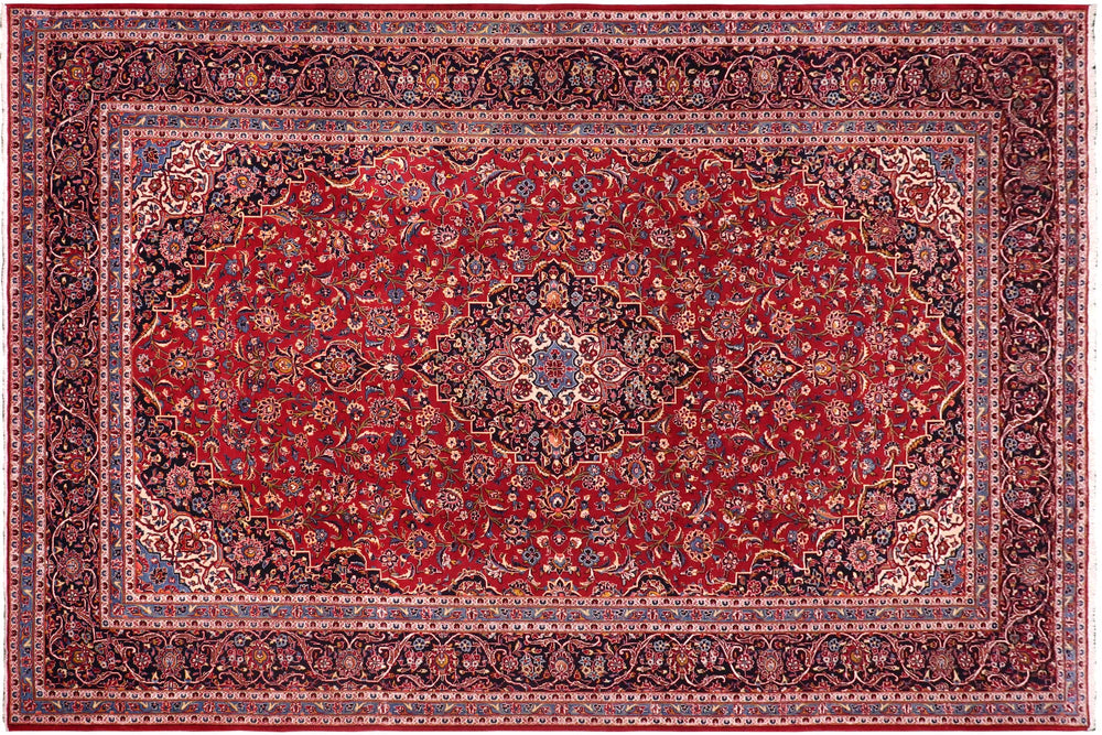 handmade Traditional Kashan Red Blue Hand Knotted RECTANGLE 100% WOOL area rug 8 x 12